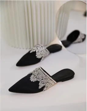 B-FEI spring summer handmade Indian silk rhinestones mule slippers - Crystal Spirit