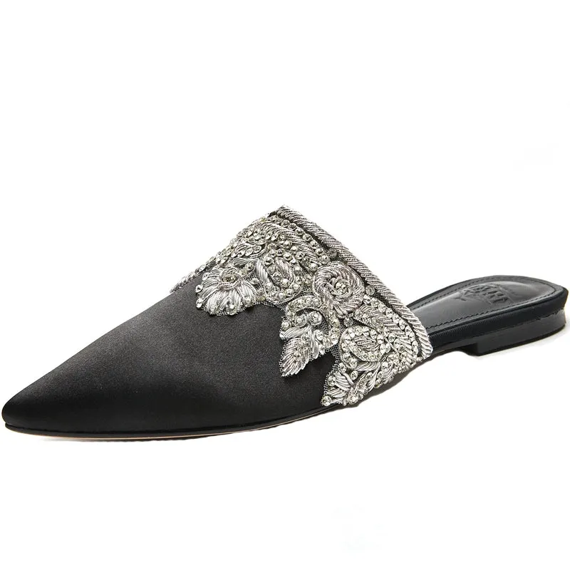 B-FEI spring summer handmade Indian silk rhinestones mule slippers - Crystal Spirit