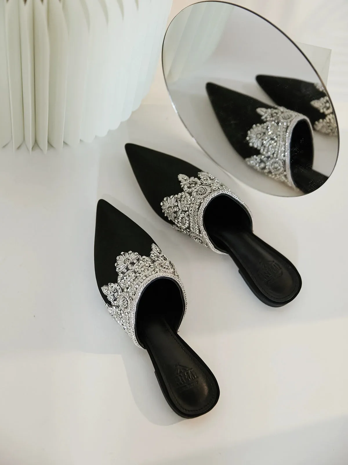 B-FEI spring summer handmade Indian silk rhinestones mule slippers - Crystal Spirit