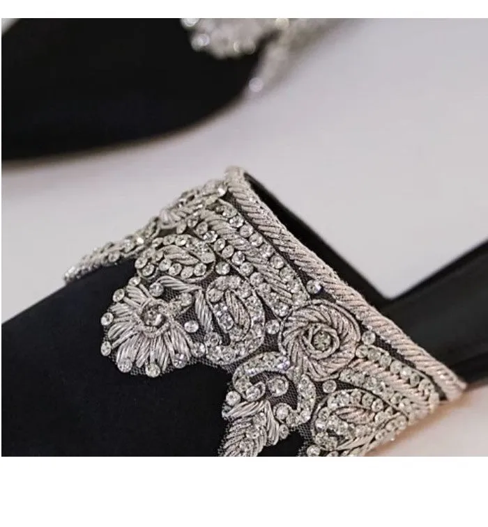 B-FEI spring summer handmade Indian silk rhinestones mule slippers - Crystal Spirit