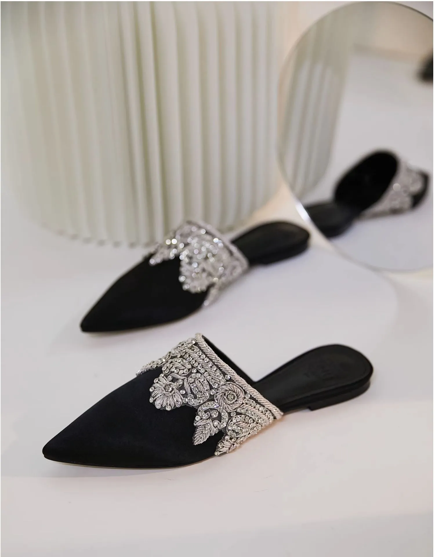 B-FEI spring summer handmade Indian silk rhinestones mule slippers - Crystal Spirit