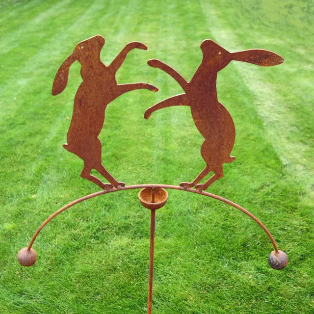 Boxing Hares Double Ball Garden Wind Spinner Rocker