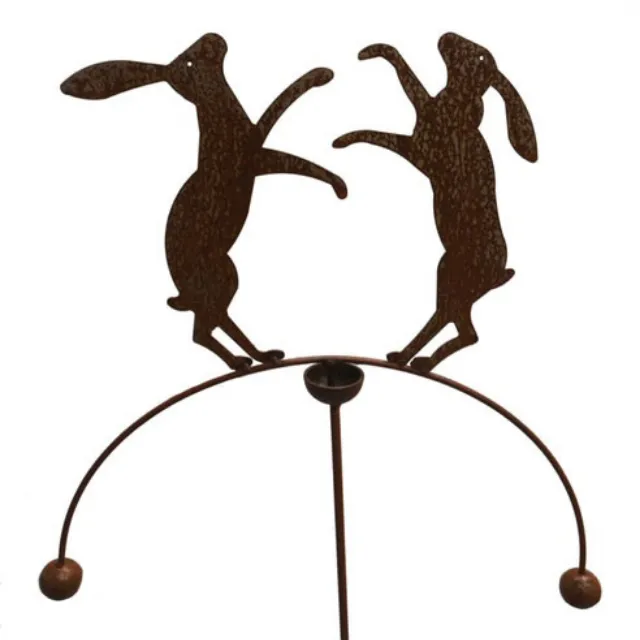 Boxing Hares Double Ball Garden Wind Spinner Rocker