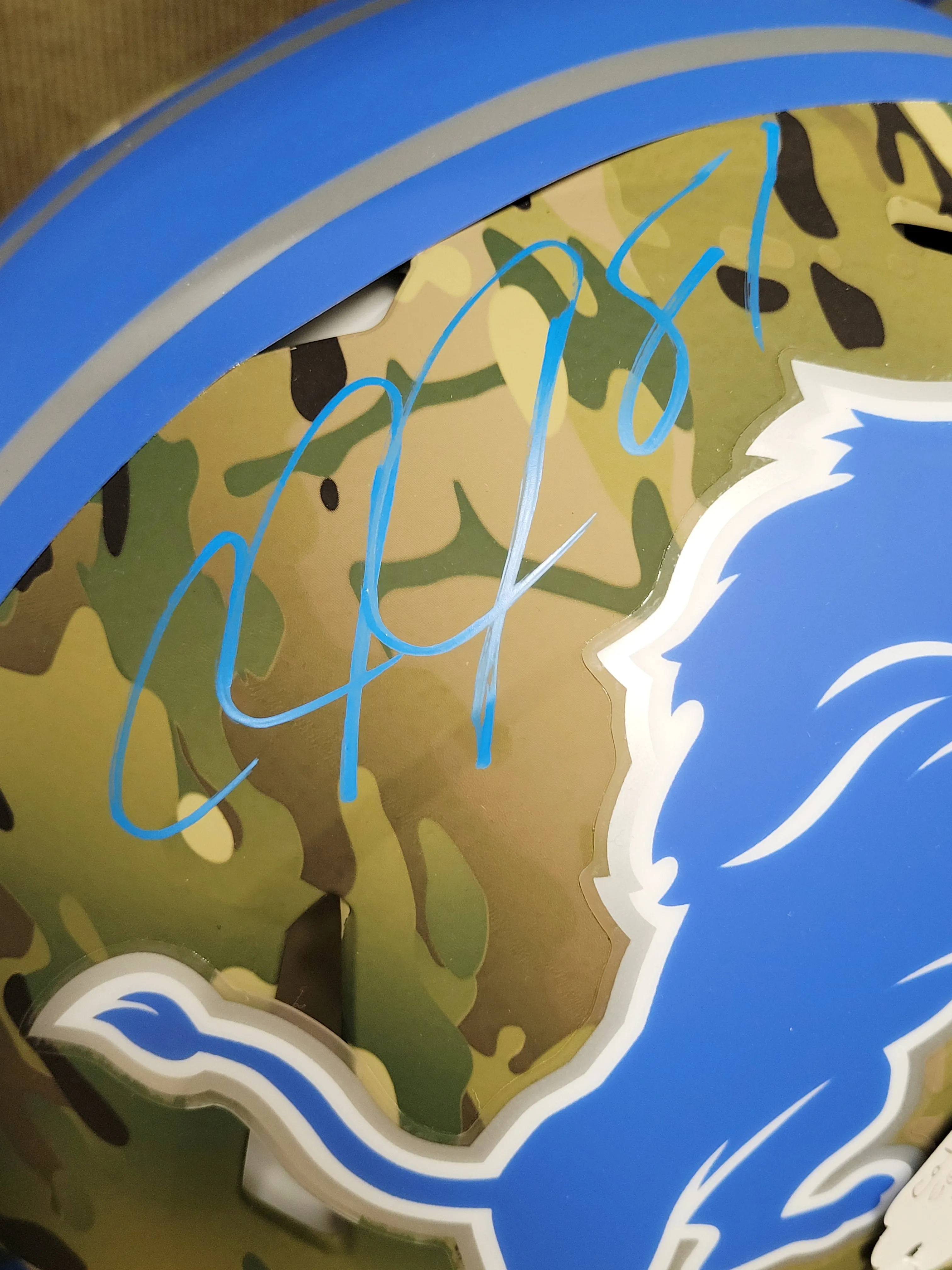 Calvin Johnson Camo Helmet, Signed