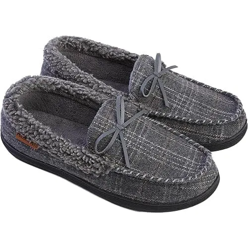 Men's Slippers Moccasin Plush Lined House Shoes Fuzzy Furry