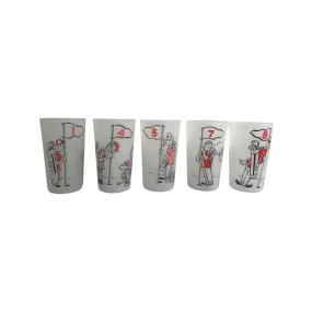 Mid-Century Kitsch Humorous Frosted Golf Glasses (Set of 5)