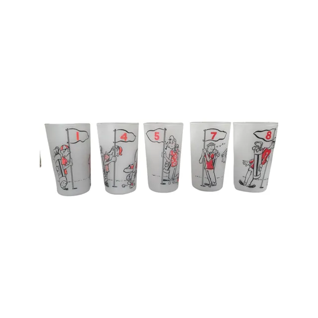 Mid-Century Kitsch Humorous Frosted Golf Glasses (Set of 5)