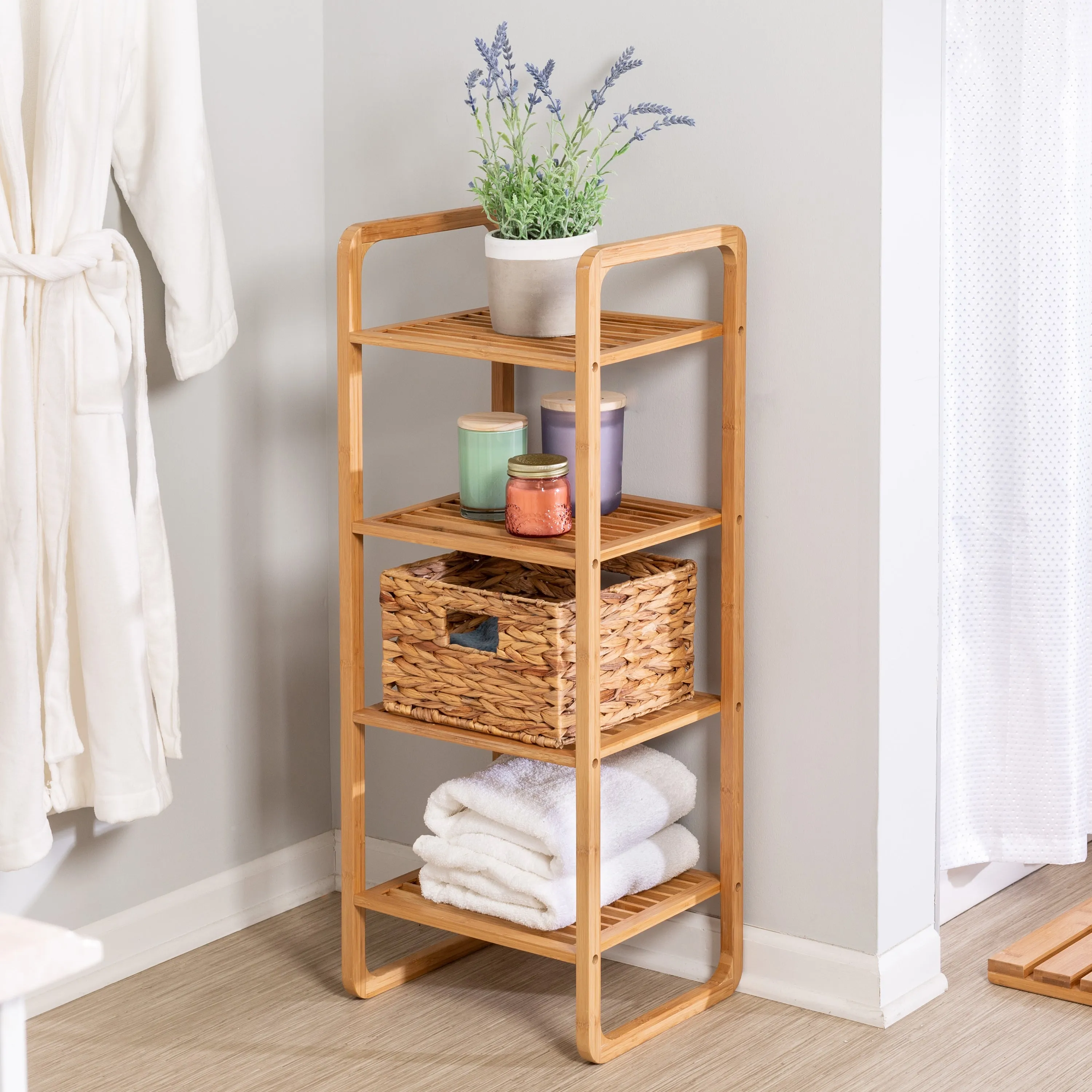 Natural Bamboo 4-Tier Vertical Shelf