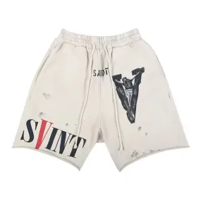 Printed Loose-Edged Sport Shorts - Quarter Length