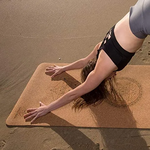 Vegan Premium Cork Yoga Mat, Natural Rubber Bottom, Non Slip & Soft, Sweat Resistant 72" x 24" x 4.5mm